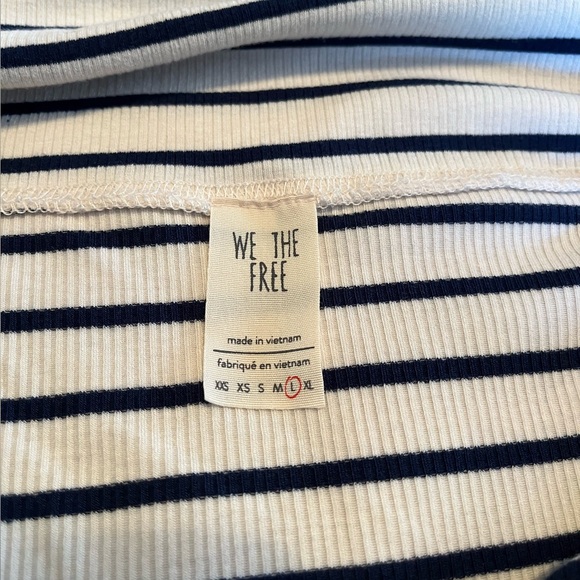 Free People We the Free Melbourne off the shoulder shirt, blue and cream, large - Picture 3 of 4